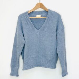 Altar'd State Boucle V Neck Sweater Size Small Dusty Blue Textured Cozy NEW